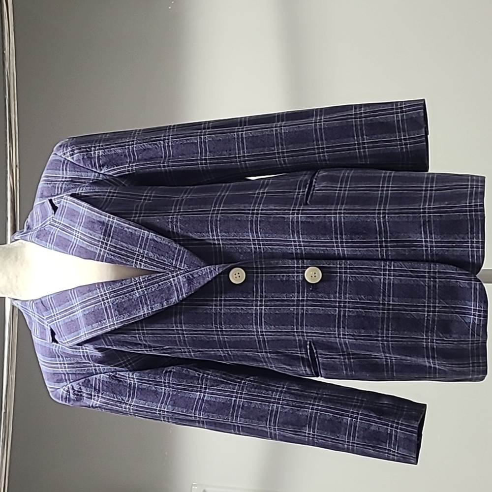 JH Collectibles vintage 90s Plaid Unisex blue Jacket Blazer preppy size 8 - Picture 1 of 9
